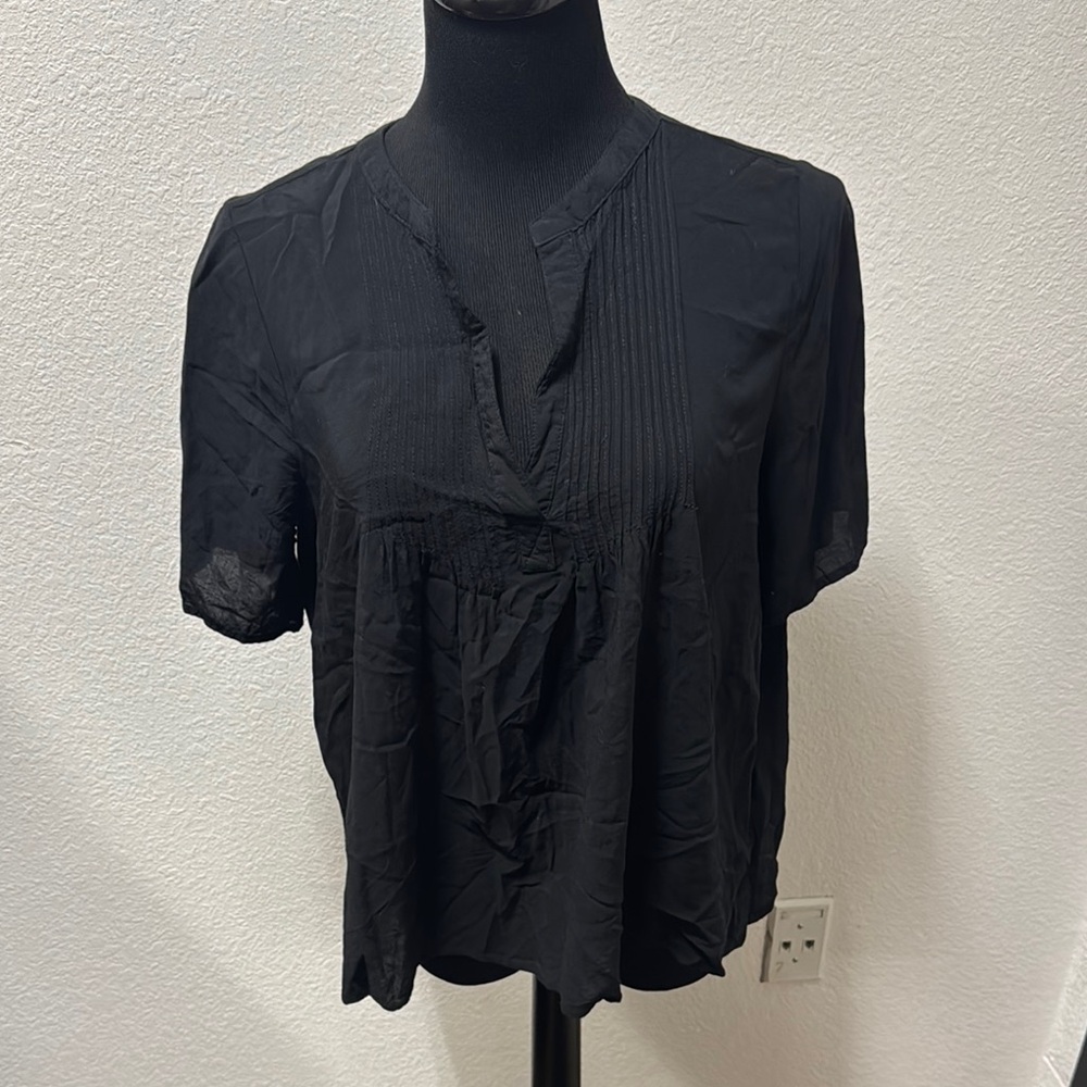 Old Navy Black Boxy Blouse with Mandarin Collar
